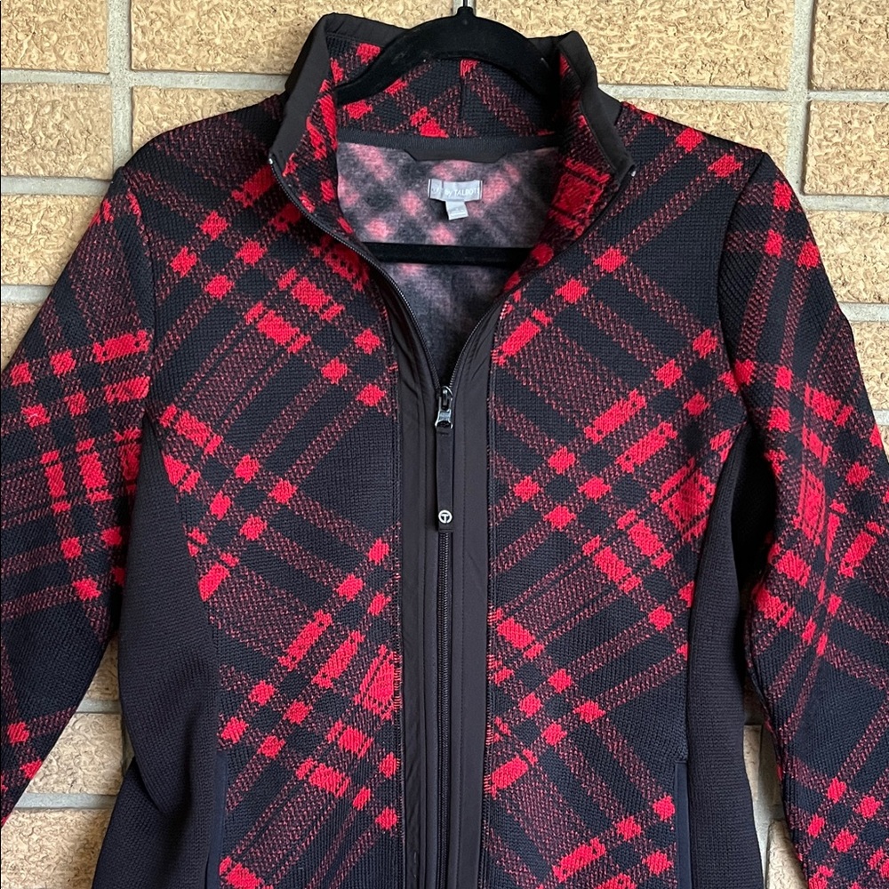 T by Talbots Black Jacket with Red Plaid Zip Front - Picture 5 of 6
